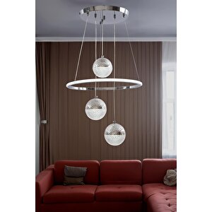 Krom 3 Renk Ledli Lüks Modern Sarkık 3'lü Ledli Avize
