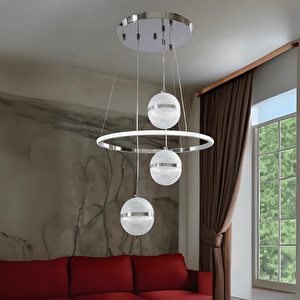 Krom 3 Renk Ledli Lüks Modern Sarkık 3'lü Ledli Avize