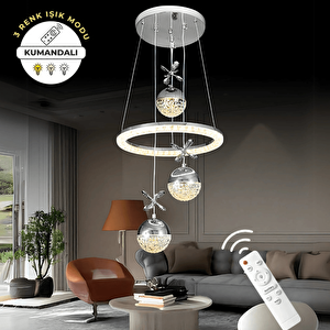 Krom Lüks Kumandalı Dimmerli 3 Renk Ledli Avize Modern Ve Göz Alıcı Salon Aydınlatması