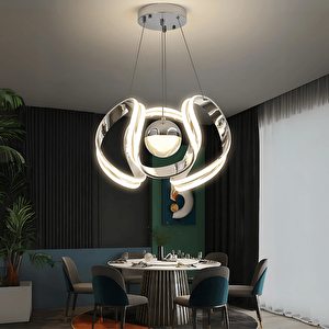 Krom Kaplama 3 Renk Ledli Modern Özel Tasarım Sarkıt Ledli Avize Salon Avizesi