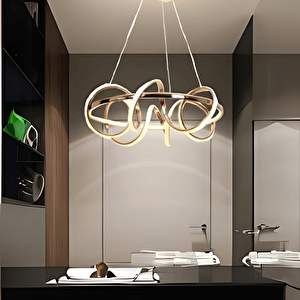 Gold 3 Renk Ledli Modern Özel Tasarım Sarkıt Ledli Avize Salon Avizesi