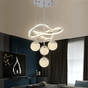 Krom Kaplama Çift Yönlü 3 Renk Ledli Modern Özel Tasarım Sarkıt Ledli Avize Salon Avizesi