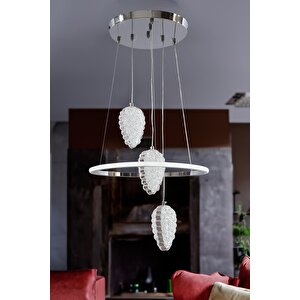Krom 3 Renk Ledli Lüks Modern Sarkık 3'lü Ledli Avize