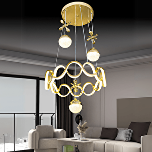 Gold Kaplama 3 Renk Ledli Modern Özel Tasarım Sarkıt Ledli Avize Salon Avizesi