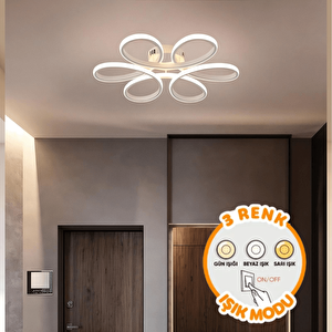 Beyaz Plafonyer 3 Renk Ledli Avize Modern Led Avize - Çap 40 Cm