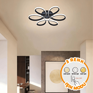  siyah Plafonyer 3 Renk Ledli Avize Modern Led Avize - Çap 40 Cm