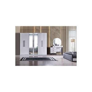 Stil (beyaz) Modern 6 Kapaklı Aynalı Gardırop (dolap) 240x210 cm