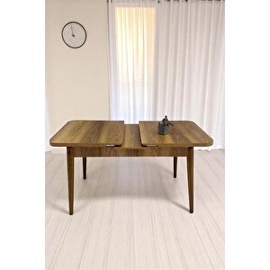 Florn Ceviz 80 X 132 Açılabilen Sunta Masa Metal Ayaklı Mutfak Masası Takımı 4 Krem Sandalye Krem