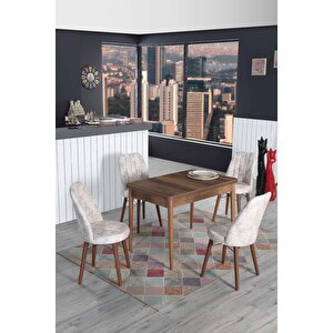 4 Kişilik Açılır Masa Sandalye Takımı 70x110 Mutfak Masası Takımı Krem