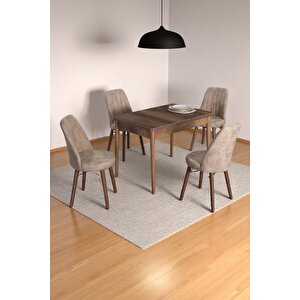 4 Kişilik Sabit Masa Sandalye Takımı 70x110 Cm Mutfak Masası Takımı Yemek Masası Masa Takımı Cappuccino