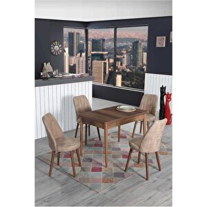 4 Kişilik Sabit Masa Sandalye Takımı 70x110 Cm Mutfak Masası Takımı Yemek Masası Masa Takımı Cappuccino