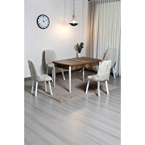 Monera Ceviz 80 X 132 Açılabilen Mdf Masa Metal Ayaklı Mutfak Masası Takımı 4 Krem Sandalye Krem