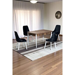 Monera Ceviz 80 X 132 Açılabilen Sunta Masa Metal Ayaklı Mutfak Masası Takımı 4 Siyah Sandalye Siyah