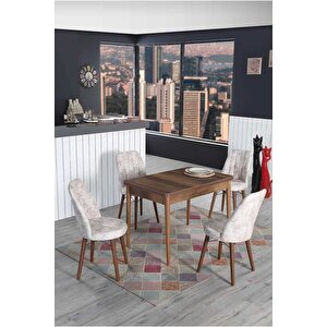 4 Kişilik Sabit Masa Sandalye Takımı 70x110 Cm Mutfak Masası Takımı Yemek Masası Masa Takımı Krem