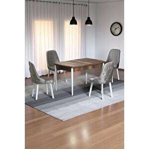 Monera Ceviz 80 X 132 Açılabilen Sunta Masa Metal Ayaklı Mutfak Masası Takımı 4 Cappucino Sandalye Cappucino