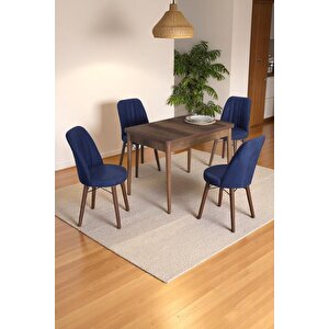 4 Kişilik Sabit Masa Sandalye Takımı 70x110 Cm Mutfak Masası Takımı Yemek Masası Masa Takımı Lacivert