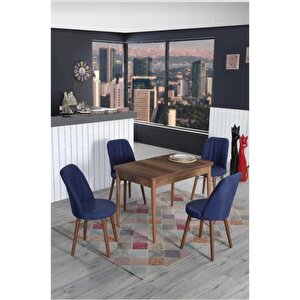 4 Kişilik Sabit Masa Sandalye Takımı 70x110 Cm Mutfak Masası Takımı Yemek Masası Masa Takımı Lacivert