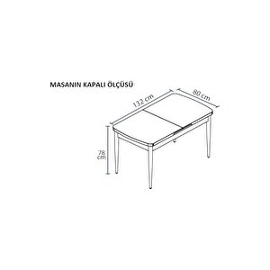 Sonata Beyaz 80 X 132 Açılabilen Sunta Masa Metal Ayaklı Mutfak Masası Takımı 6 Cappucino Sandalye Cappucino