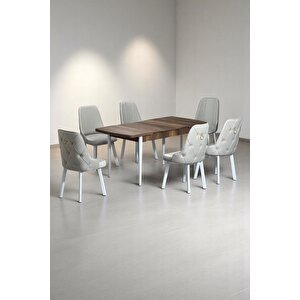 Minel Açılabilen Metal Ayak Mdf Mutfak Masası Takımı 6 Krem Sandalye 80 X 132 Krem