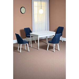 Florn Beyaz 80 X 132 Açılabilen Mdf Masa Metal Ayaklı Mutfak Masası Takımı 4 Lacivert Sandalye Lacivert