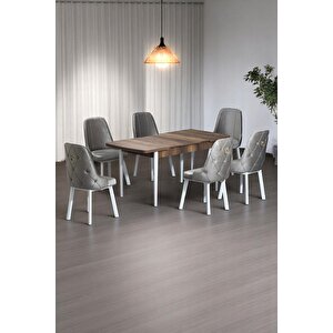 Minel Açılabilen Metal Ayak Sunta Mutfak Masası Takımı 6 Cappucino Sandalye 80 X 132 Cappucino