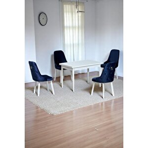 Still Beyaz Sunta 70x110 Sabit Mutfak Masası Takımı Beyaz Metal Ayak 4 Lacivert Sandalye Lacivert