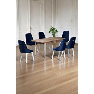 Minel Açılabilen Metal Ayak Mdf Mutfak Masası Takımı 6 Lacivert Sandalye 80 X 132 Lacivert