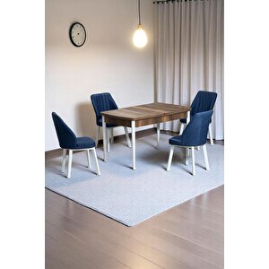 Florn Ceviz 80 X 132 Açılabilen Sunta Masa Metal Ayaklı Mutfak Masası Takımı 4 Lacivert Sandalye Lacivert