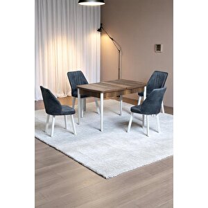 Florn Ceviz 80 X 132 Açılabilen Sunta Masa Metal Ayaklı Mutfak Masası Takımı 4 Kot Füme Sandalye Füme