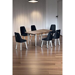 Minel Açılabilen Metal Ayak Mdf Mutfak Masası Takımı 6 Antrasit Sandalye 80 X 132 Antrasit
