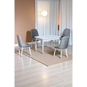 Still Beyaz Mdf 70x110 Sabit Mutfak Masası Takımı Beyaz Metal Ayak 4 Gri Sandalye Gri