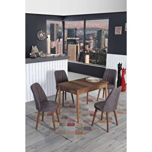 4 Kişilik Sabit Masa Sandalye Takımı Mutfak Masası 70x110 Masa Takımı Gri