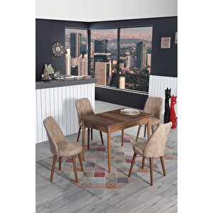 4 Kişilik Sabit Masa Sandalye Takımı Mutfak Masası 70x110 Cappuccino