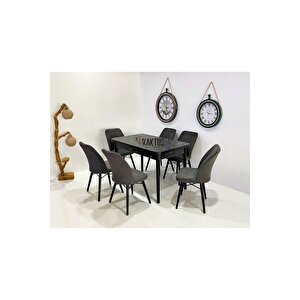 6 Kişilik Açılır Masa Sandalye Mutfak Salon Yemek Masası Takımı Antrasit