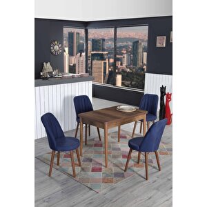 4 Kişilik Sabit Masa Sandalye Takımı Mutfak Masası 70x110 Masa Takımı Lacivert