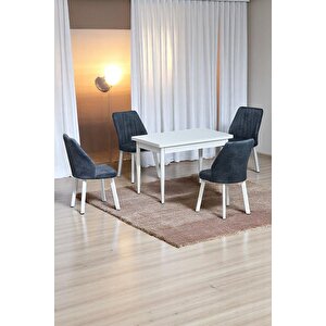 Arven Beyaz Sunta 70x110 Sabit Mutfak Masası Takımı Beyaz Metal Ayak 4 Füme Kot Desen Sandalye Füme