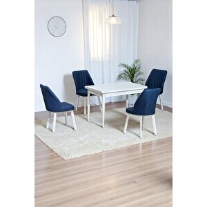 Arven Beyaz Sunta 70x110 Sabit Mutfak Masası Takımı Beyaz Metal Ayak 4 Lacivert Sandalye Lacivert