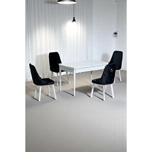 Monera Beyaz 80 X 132 Açılabilen Mdf Masa Metal Ayaklı Mutfak Masası Takımı 4 Antrasit Sandalye Antrasit