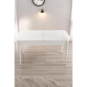 Sonata Beyaz 80 X 132 Açılabilen Mdf Masa Metal Ayaklı Mutfak Masası Takımı 6 Gri Sandalye Gri