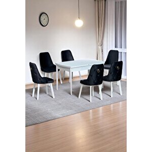 Sonata Beyaz 80 X 132 Açılabilen Mdf Masa Metal Ayaklı Mutfak Masası Takımı 6 Antrasit Sandalye Antrasit
