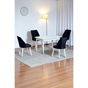 Arven Beyaz Mdf 70x110 Sabit Mutfak Masası Takımı Beyaz Metal Ayak 4 Siyah Sandalye Siyah