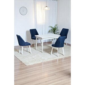 Arven Beyaz Mdf 70x110 Sabit Mutfak Masası Takımı Beyaz Metal Ayak 4 Lacivert Sandalye Lacivert