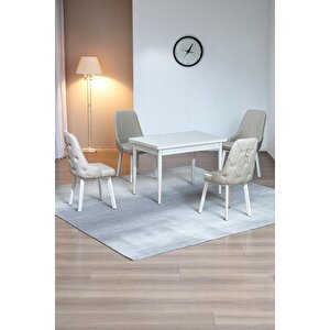 Still Beyaz Sunta 70x110 Sabit Mutfak Masası Takımı Beyaz Metal Ayak 4 Krem Sandalye Krem
