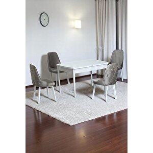 Monera Beyaz 80 X 132 Açılabilen Mdf Masa Metal Ayaklı Mutfak Masası Takımı 4 Cappucino Sandalye Cappucino