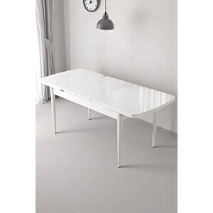Monera Beyaz 80 X 132 Açılabilen Mdf Masa Metal Ayaklı Mutfak Masası Takımı 4 Cappucino Sandalye Cappucino