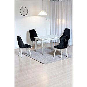 Still Beyaz Mdf 70x110 Sabit Mutfak Masası Takımı Beyaz Metal Ayak 4 Siyah Sandalye