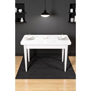 Still Beyaz Mdf 70x110 Sabit Mutfak Masası Takımı Beyaz Metal Ayak 4 Siyah Sandalye