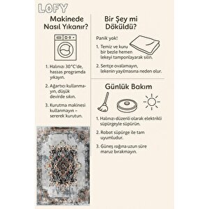 Eskitme Gri Ve Lacivert Halı – Turuncu Vurgulu, Yıkanabilir, Toz Tutmaz, Evcil Hayvan Dostu