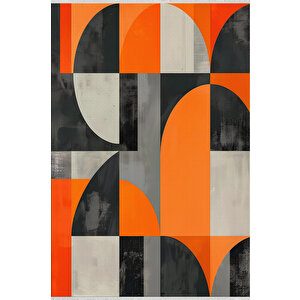 Turuncu Ve Siyah Geometrik Desenli Halı – Modern Blok Tasarım – Makinede Yıkanabilir, Tüy Tutmaz, Pamuk Dokuma Tabanlı 180x200 cm