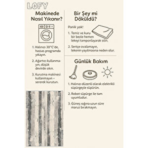 Gri Ve Krem Çizgili Halı – Eskitilmiş Modern Tasarım – Makinede Yıkanabilir, Tüy Tutmaz, Pamuk Dokuma Tabanlı